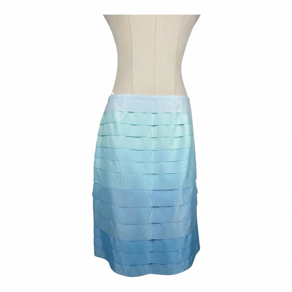 J. McLaughlin Blue Ombre Sadie Layered Ribbon Knee-Length Skirt Sz. 6 - Picture 1 of 4
